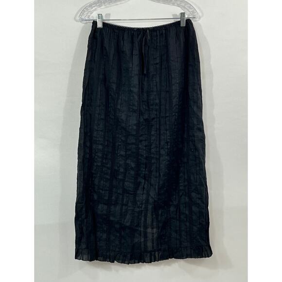 DOEN Sz M Medium Black Ramie Pintuck Renaud Ramie Skirt - Picture 2 of 9
